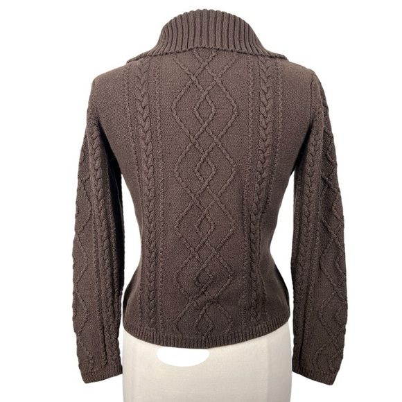 Talbots Petites Johnny Polo Collar Cotton Cable Knit Sweater Chocolate Brown M - Picture 3 of 6